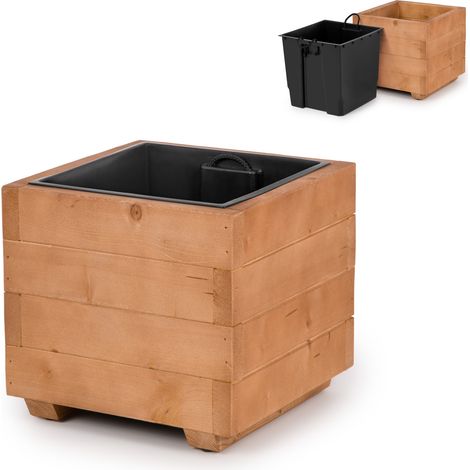 Vaso da fiori in legno con inserto removibile, fioriera impregnata per balcone, giardino o terrazzo, 33 x 33 x 32 cm - marrone (1/5)