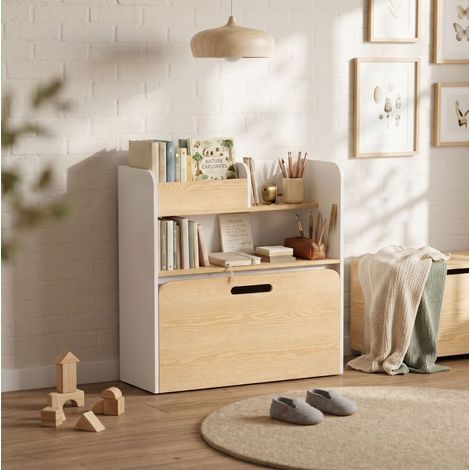 Ensemble table et banc pour enfants avec rangement, étagère à livres et coffre, banc roulant, 5-en-1 en MDF blanc, pour apprendre, jouer et dessiner de 3 à 8 ans – CHICFURN (1/5)