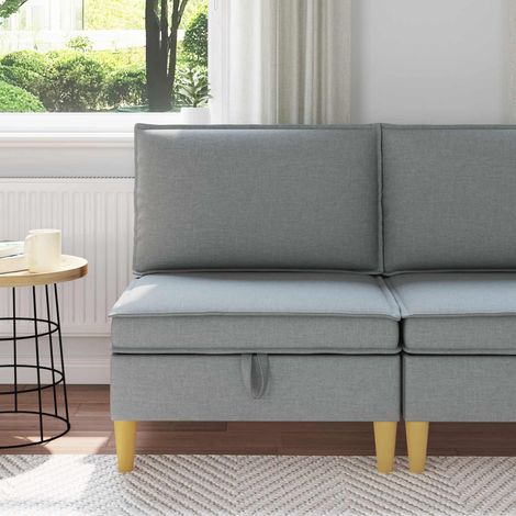 Pouf de rangement carré en tissu avec assise rembourrée, cadre en contreplaqué, pieds marron - PANGIVO (1/5)