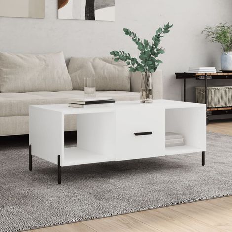 Table basse Table de salon Bout de canapé blanc 102x50x40 cm bois d'ingénierie 35029 (1/5)