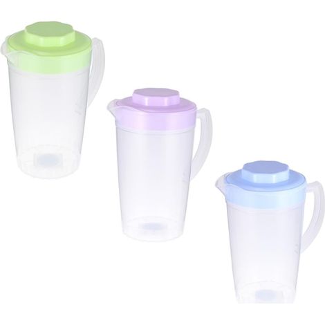 3 Stück Kunststoffkaraffen 2l Große Wasserkannen mit Deckel für Kühlschrank und Riegel Tropffrei mit Komfortablem Griff und Rundem Ausguss als Saft und Milchkanne (1/5)