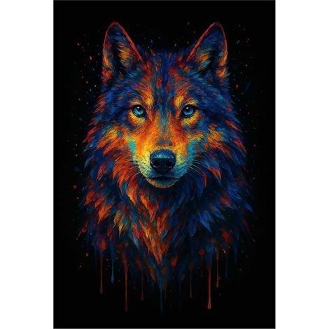 Affiche encadrée loup art multicolore (1/5)