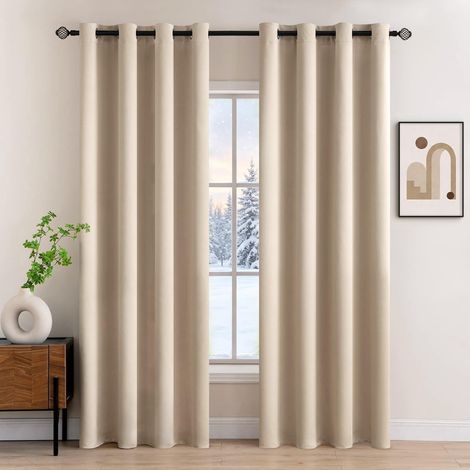 Rideau Occultant Thermique Oeillets Lot de 2 140x245cm Beige Foncé (1/5)