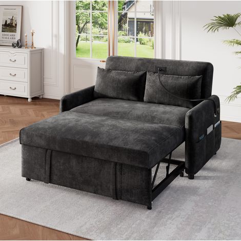 Sofá Auxiliar 129x163 Cm Chenilla Gris, Ruedas, Respaldo 3 Posiciones Y Puertos USB (1/5)