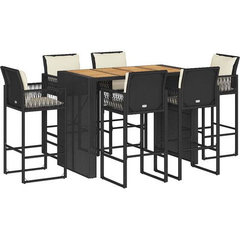 Maison Exclusive - 7-tlg. Gartenbar-Set mit Kissen Schwarz Poly R (1/5)