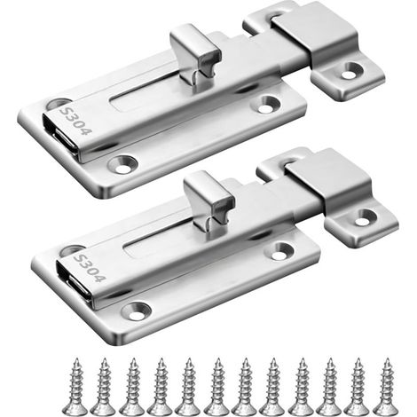 Set of 2 x 304 stainless steel locking bolts for sliding doors including screws, sliding door bolts for bathroom, bedroom, garden shed, toilet (1/5)