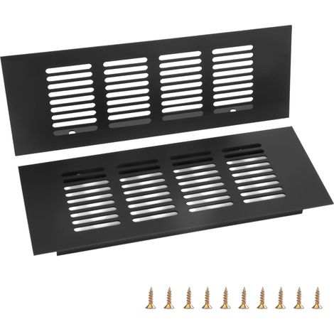 Grille D’aération en Aluminium à Encastrer, Grille de Ventilation 200 x 80 mm Angulaire Extérieure Grille Aeration Reglable pour la Ventilation des Placards et des Chambres (2 Pièces/Noir) (1/5)