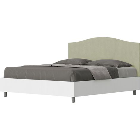 Letto matrimoniale e rete 160x200 in legno bianco e testata in microfibra te' verde Grace (1/4)