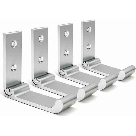 Patères, lot de 4, crochets muraux pliables, alliage d'aluminium, vis incluses, pour salle de bain, cuisine, chambre ou bureau (argenté)