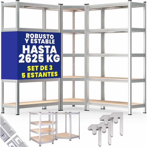 MONZANA® Set 3x Estanterías Almacenaje Cargas Pesadas 2625 kg 15 Baldas MDF Estantería Esquinera Modulares Acero Alta Resistencia Garaje Taller (1/9)