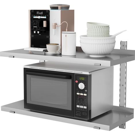 Étagère Murale INOX Cuisine Tablette Flottante Pose Murale Catering 2 Couches (80 30cm) (1/5)