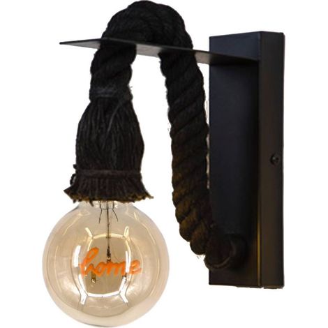 Applique murale moderne Mila métal et corde noir avec ampoule LED (1/4)