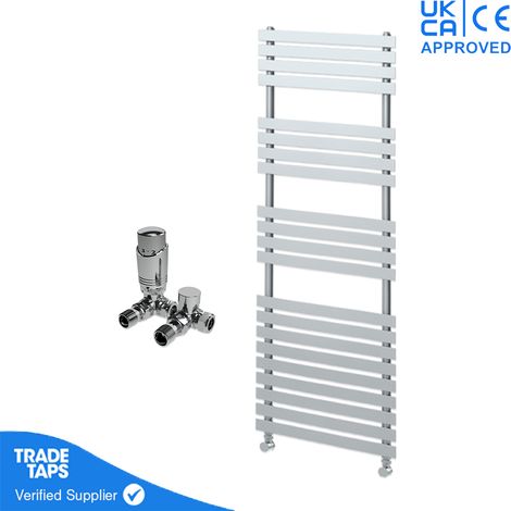 Delta Chrome Flat Panel Towel Rail - 1424 x 500mm - Corner TRV Valve Pair (1/3)