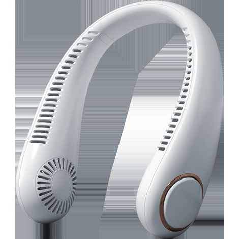 Ventilador de cuello silencioso, recargable por USB, sin aspas, con 3 velocidades, diseño manos libres, control mediante auriculares, color blanco, ideal para deportes, oficina y viajes. (1/5)