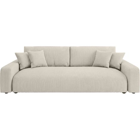 ENA - Canapé droit convertible velours côtelé 3 places - Beige