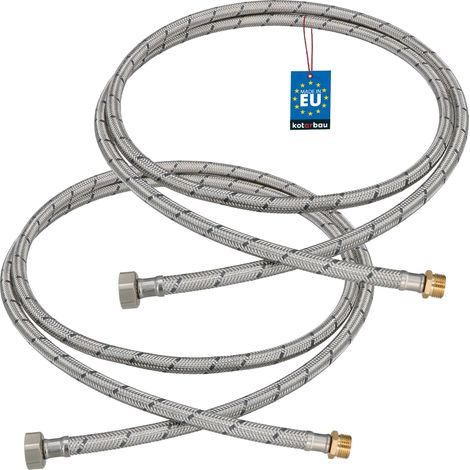 KOTARBAU® Lot de 2 Flexible Robinet 1/2" x 3/8" - Flexible Eau - Tuyau Robinet 200 cm - Mâle x Femelle - Rallonge Robinet Cuisine Flexible - Acier Inoxydable - Tuyau Flexible Plomberie (1/4)