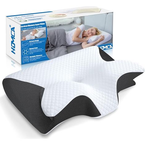 HOMCA Oreiller Ergonomique Cervical à Mémoire de Forme, Noir, 60x40x12/14cm 2 en 1 Oreiller pour la Nuque, Coussin pour Dormir sur Le Côté et sur Le Dos, Housse Déhoussable et Lavable (1/5)