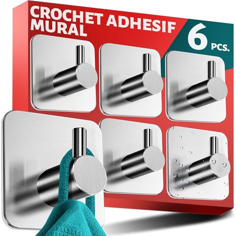 CCYKXA 6 Klebe-Wandhaken - Edelstahl Bad Handtuchhaken ohne Bohren, Küchenhandtuchhaken - Starker Bad Handtuchhalter (1/4)