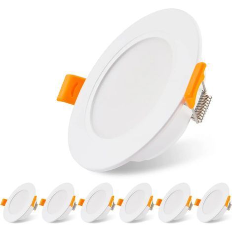 Lot de 6 spots encastrés LED ultra-plats, 230 V 5 W, spots encastrés au plafond, spots LED 3000 K, spots de plafond, pour salle de bain, salon, cuisine, chambre, diamètre d'ouverture 75 mm [Classe éne (1/2)