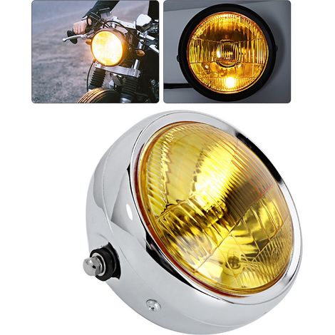 Phare avant rond modifié pour moto CG125 GN125 avec verre jaune rétro (Électroplacé) (1/4)