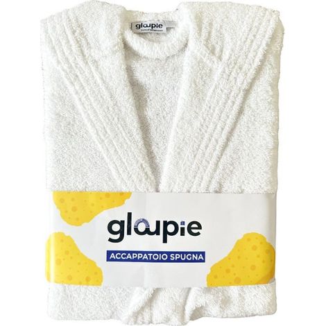 GLOUPIE Accappatoio Unisex In 100% Spugna Di Puro Cotone In Tinta Unita Dal Color Bianco Taglia S (1/5)
