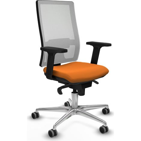 Horna sincro malla blanca similpiel naranja brazos 2D base aluminio  ruedas 65mm engomadas (1/5)