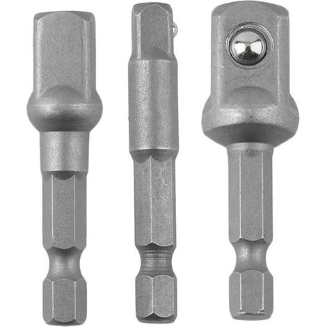 Set de 3 adaptateurs douille en acier chrome-vanadium, tige hexagonale 1/4-3/8-1/2 pouce, rallonge pour perceuse, embouts hexagonaux, barre de conversion robuste (1/5)