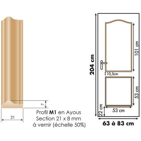 Décor de porte coulissante en bois exotique FSC – Kit avec 2 panneaux doucine 53x101cm et 53x53cm – Profil M1 à vernir