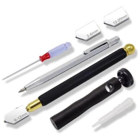 Glasschneider Professioneller Glasschneider Metall Schneidstift Werkzeugsatz Manuelle Glasschneider Austauschbarer Kopf 2 mm-20 mm für Glasfliesen, Spiegel und Keramik (1/5)