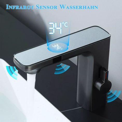 Zamery – Mitigeur de lavabo automatique à capteur infrarouge – Affichage LED de température – Robinet en laiton chromé – Installation facile