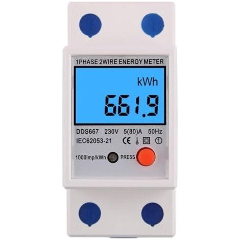 Pair Compteur d'énergie monophasé, 1 phase, 2 fils, kWh, tension, courant, consommation d'énergie, wattmètre, électricité, 230V, 5(10) A, 50Hz, (DS667,230V) (1/4)