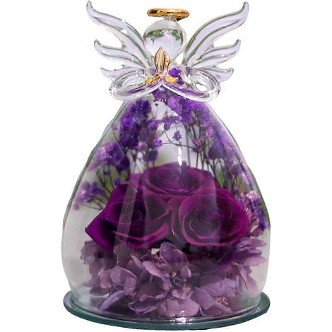 Roses éternelles sous cloche en verre, fleurs stabilisées à poser, cadeau de Noël pour maman, grand-mère, épouse, violet foncé (1/5)