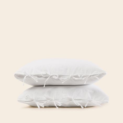 Lot de 2 taies d'oreiller en Satin de coton lavé uni à nouettes SATHEENE