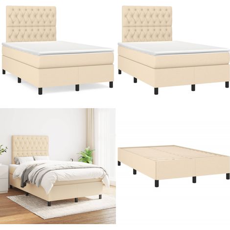 Sommier à lattes de lit avec matelas crème 120x190 cm tissu - Lit Plateforme - Lit Double - Matelas Ressorts Ensachés - Literie - Chambre À Coucher - Home & Living (1/5)