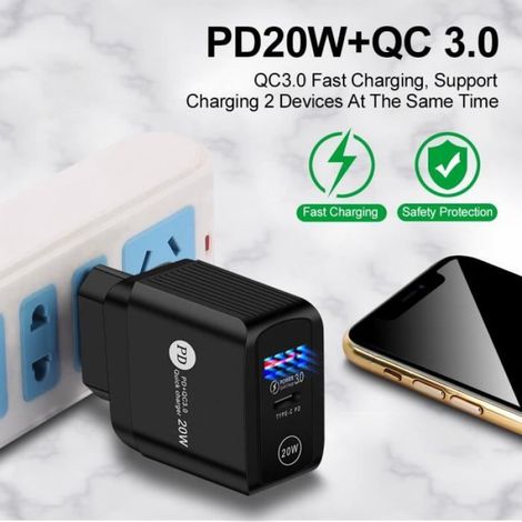 Chargeur USB Type-C - 20 W - PD et QC3.0 - Adaptateur UE Blanc - Pour iPhone Xiaomi Android - 1 Pièce (1/4)