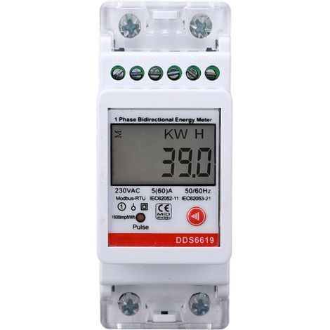 Einphasen-Energiezähler, bidirektionale Messung, 2P DIN-Schienenmontage, kWh-Stromverbrauch mit RS485-Kommunikation, AC230V 5A (1/5)