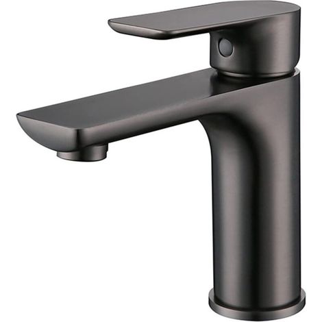 Robinet mélangeur gris en acier inoxydable pour lavabo et WC – eau chaude et froide, flexible 60 cm inclus