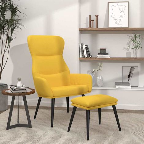 vidaXL Chaise de relaxation avec tabouret Jaune moutarde Tissu (1/5)