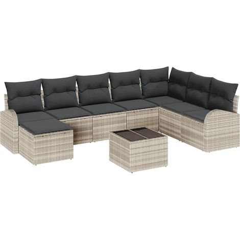 Maison Exclusive - Set Divano da Giardino 9 pcs Grigio chiaro Poly Rattan (1/5)