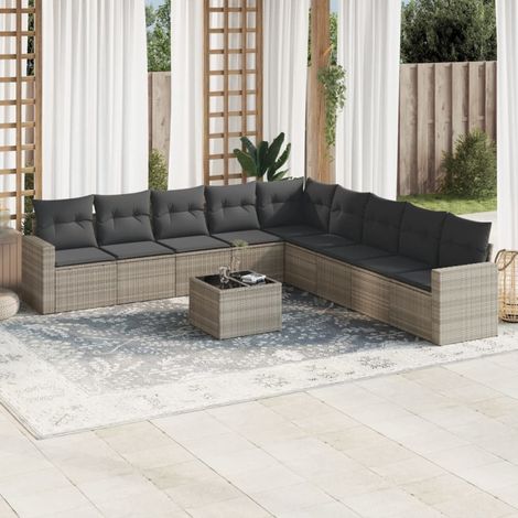 vidaXL Salon de jardin avec coussins 10 pcs gris clair résine tressée (1/4)