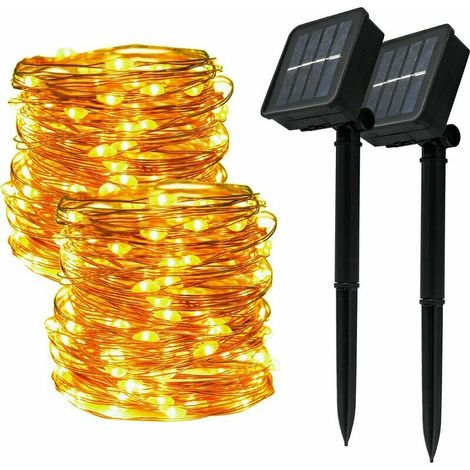 [2 confezioni] Luci a stringa solare per esterni, 12 m 120 LED luci a stringa solare, 8 modalità luci a stringa solare in filo di rame impermeabile per giardino patio cortile Natale festa di nozze (bi (1/5)