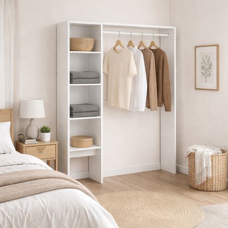Dmora - Armario Makalu, Estructura para vestidor, Perchero abierto, 140x40h187 cm, Blanco (1/5)