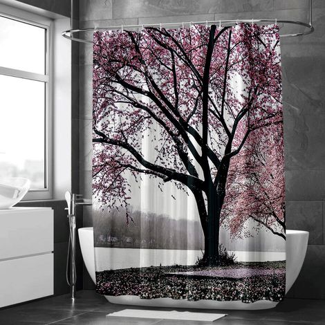 Rideau de douche motif rivière et forêt aquarelle, rideau salle de bain imperméable, 90x180 cm (1/5)