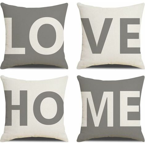 Housse De Coussin Lot de 4 45 x 45cm Love Home Coton et Lin Décoratif Taie d'oreiller pour Lit Voiture De La Maison Salon Chambre pour Canapé Chambre Jardin (1/5)