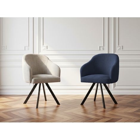 BOBOCHIC - Lot de chaises SOPHIE tissu texturé et pieds étoile Beige et bleu foncé (1/5)