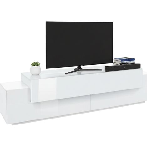 Dmora - Fernsehschrank Dmirand, Niedriges Sideboard für Wohnzimmer, Sockel für TV-Möbel, 100 % Made in Italy, cm 200 x 45 h 52, glänzend und matt weiß
