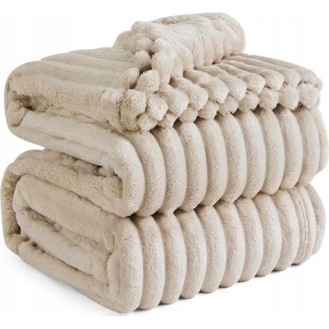 Coperta soffice Aura - Beige chiaro 200x220 cm Calda, perfetta per l'autunno (1/3)