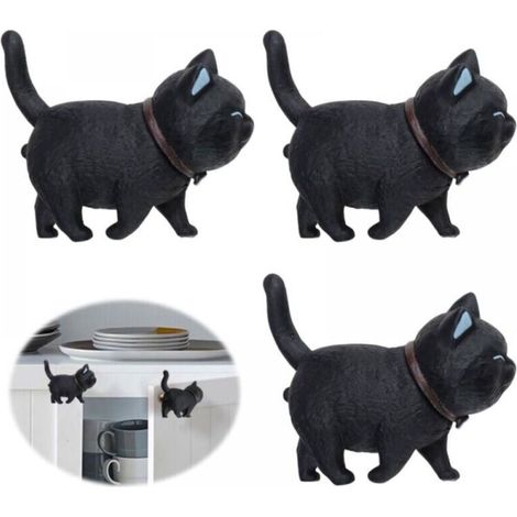 (3 Pcs) Black Cat Shape Soft Rubber PVC Door Knob Furniture Handle Rotatable Cat Head Suitable for Cabinets Drawers Children's Rooms (1/5)