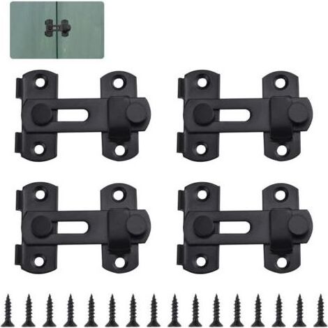 4 PCS Loquet de Porte en Acier Inoxydable Petite Serrure de Porte Sécurité Loquet Coulissant 7049mm avec 16 Vis Cadenas Serrure à Moraillon Antivol pour Porte, Fenêtre, Salle de Bain(Noir) (1/5)