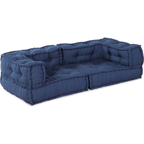 Ensemble de canapé modulaire trois pièces, bleu indigo, 140 x 70 x 36 cm, tissu. (1/5)